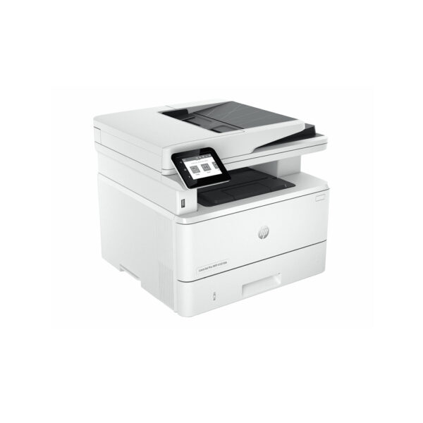 Bočný pohľad na čiernobielu multifunkčnú tlačiareň HP LaserJet Pro 4102dw A4 MFP Laser SW.